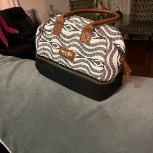 Black and White Wave Pattern Bag with Brown Accents